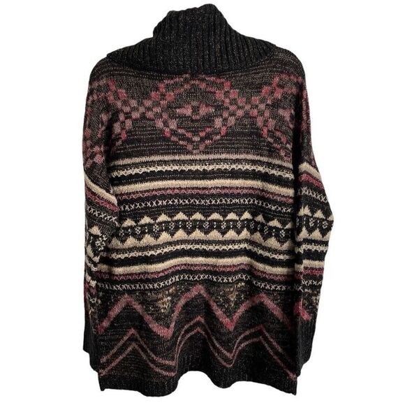 Lucky Brand Womens Cowlneck Sweater L Tunic Wool Blend Fairisle Boho Oversized - Picture 2 of 10
